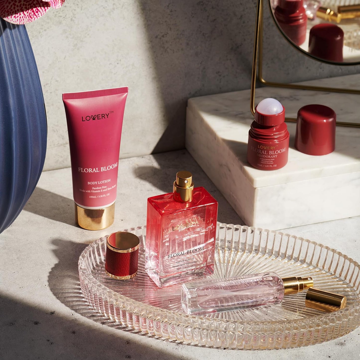 Womens Gifts, Floral Bloom Perfume Set 4 in 1 Womens Perfume & Deodorant, Eau de Parfum Fragrance Sets - Perfumes for Women Gift Set with Antiperspirant Stick, Body Lotion & Mini Perfume