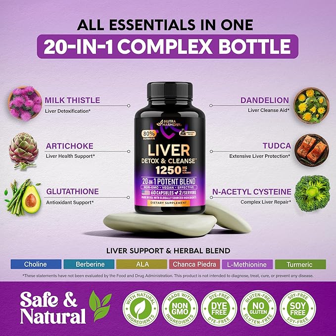 Liver Cleanse Detox & Repair 20 in 1 w/ 80% Silymarin 60 Capsules
