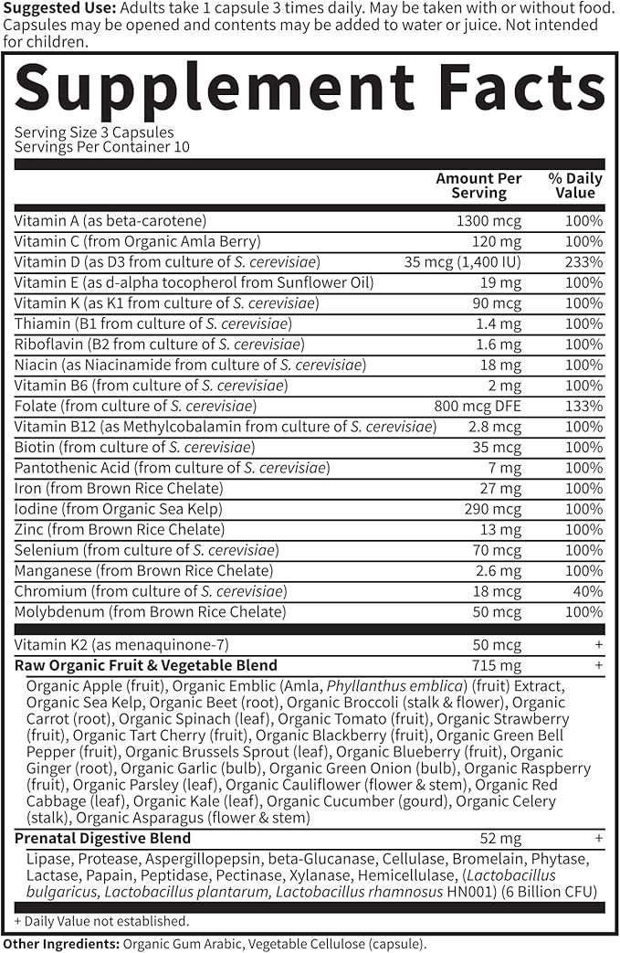 Garden of Life Prenatal Multivitamin for Women with Iron, Folate & Vitamin C and D3 for Neural Development & Probiotics for Immune Support – Vitamin Code – Non-GMO, Gluten-Free, Kosher, 10 Day Supply