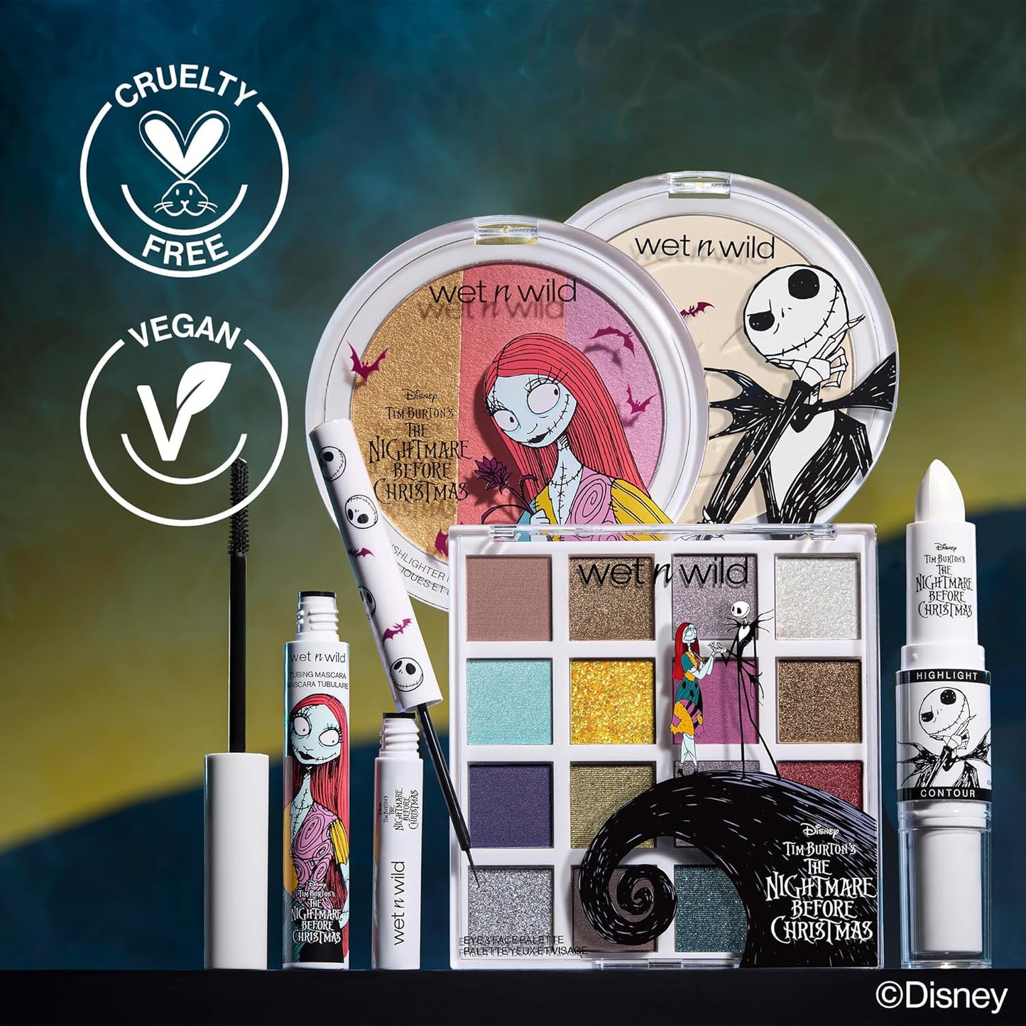 wet n wild Disney Nightmare Before Christmas Limited Edition PR Box - Coffin-Shaped Collector's Set with Eye, Face & Body Makeup, Color-Changing Lip Oils, Tubing Mascara & More - Cruelty-Free