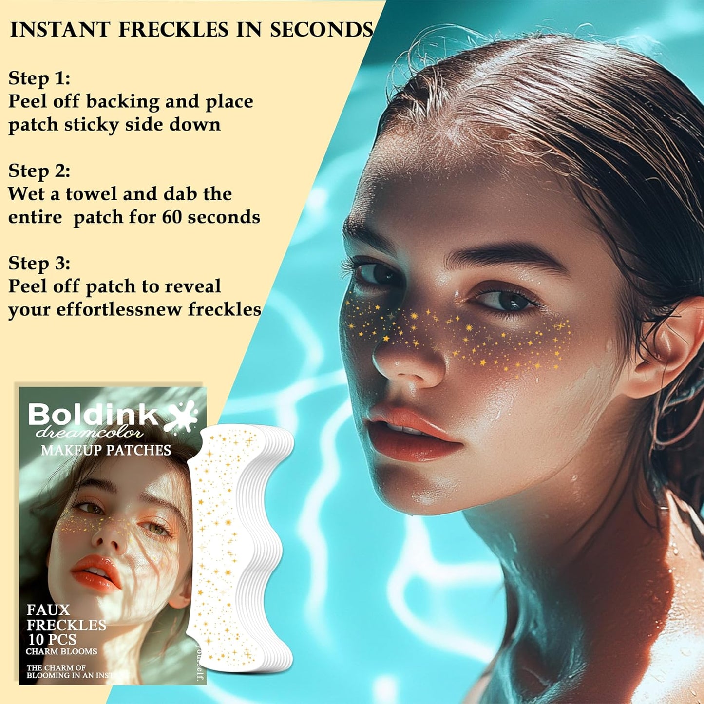 10 Pcs Gold Face Makeup Patches,Glitter Freckles Face Tattoo,Waterproof Face Glitter Speckles,Faux Freckle Patches,Temporary Face Freckles For Women(Gold Star)