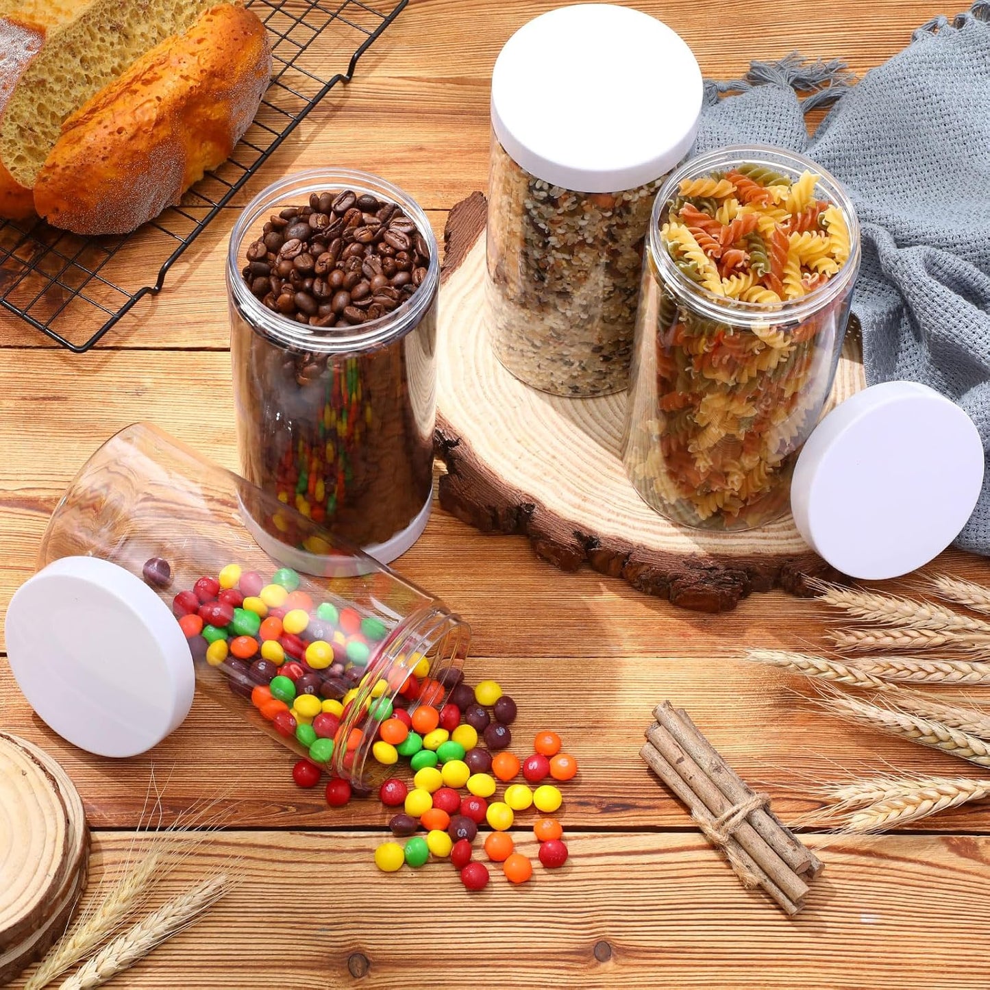 SATINIOR 12 Pack 32 oz Plastic Container Jars with Lids Round Clear Travel Cosmetic Container Slime Jars for Toiletries, Lotion, Cream, Ointments, Makeup, Rhinestone, Samples, Kitchen Storage(White)