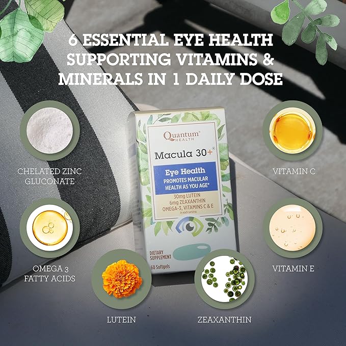Quantum Health Macula 30+ Eye Health Omega-3, and E|60 Softgels, 30 Day