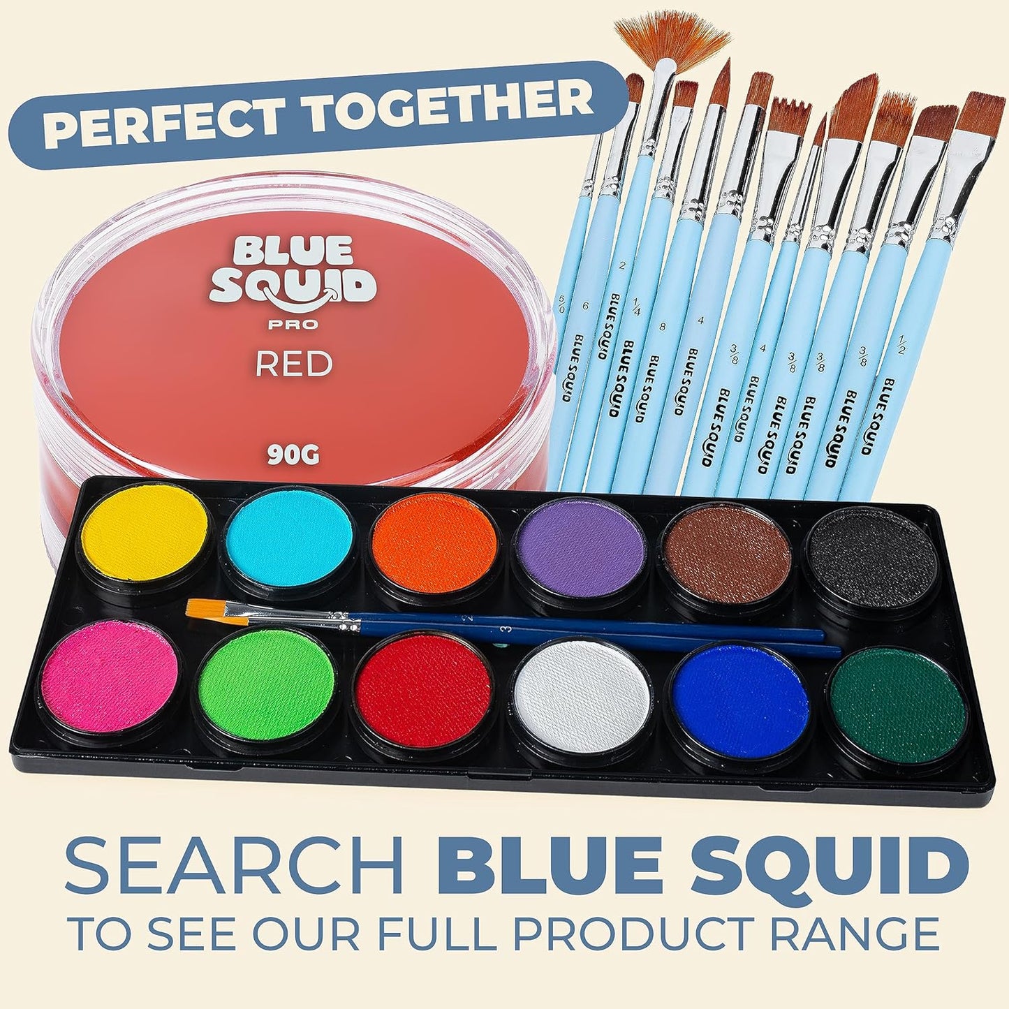 Blue Squid PRO Face Paint - Professional Water Based Single Cake Facepaint & Body Paints - SFX Makeup, Kids Adults Face Painting for Costume, Halloween, Cosplay - Classic Red 90g / 3oz