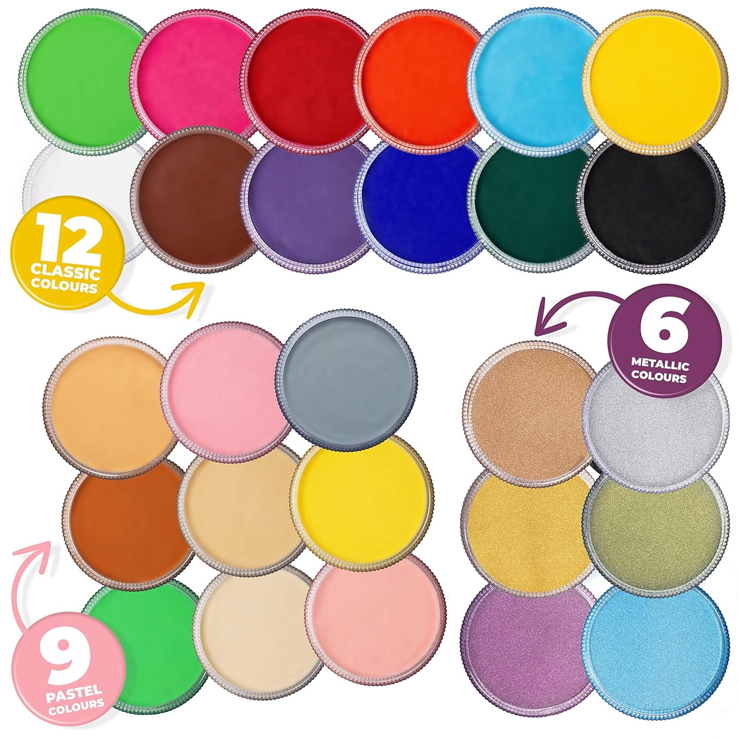 Blue Squid PRO Face Paint - Professional Water Based Single Cake Facepaint & Body Paints - SFX Makeup, Kids Adults Face Painting for Costume, Halloween, Cosplay - Classic Black & White 30g / 1oz