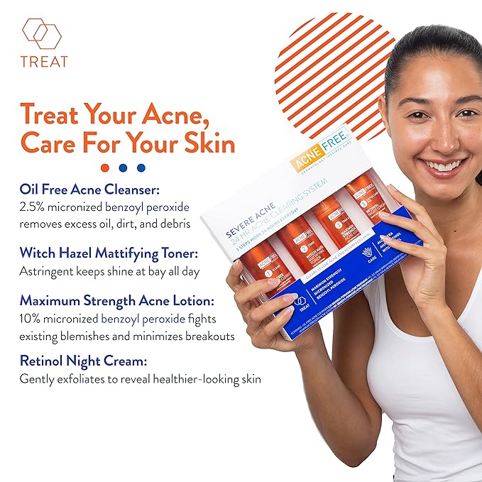 AcneFree Severe Acne 24 Hour Clearing System for stubborn acne, 4 Step Routine Kit