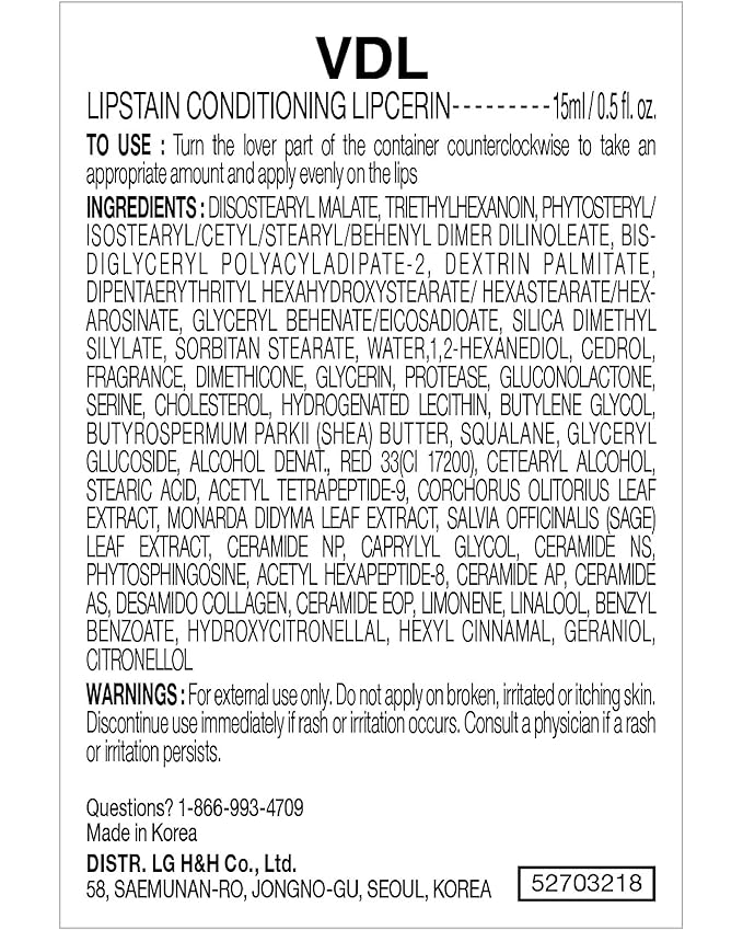 VDL Herbal Lipcerin (0.5fl oz) - Bergamot, Mallow Leaf, Sage. Long Term Moisturizing, Plumping, Conditioning Lip Gloss Balm. Korean Skin Care Sleeping Mask for Dry, Chapped Lips.