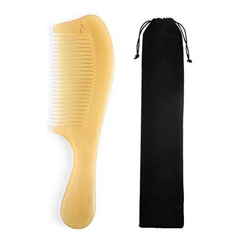 Premium Quality 100% Handmade Anti Static Natural Sheep Horn Comb - Professional Detangling Massage Comb (Smooth Handle)