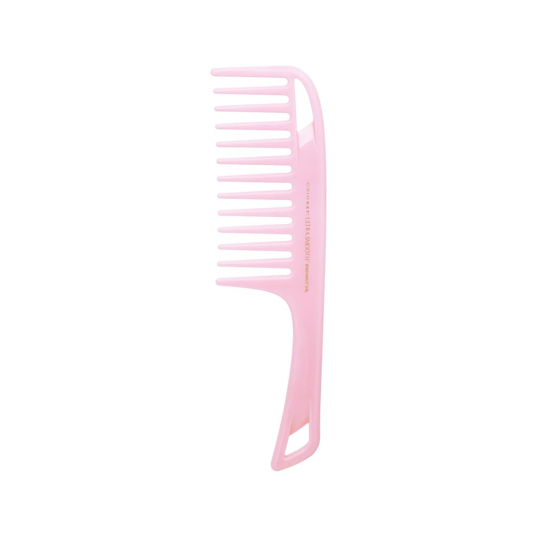 Cricket Ultra Smooth Coconut Detangler Comb - Infused with Coconut Oil & Keratin for Frizz-Free Shine, Gentle on Wet & Dry Hair, Extended Handle for Thick & Curly Hair - Pink