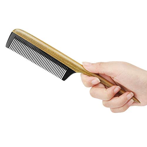 Onedor Hair Comb, 100% Natural Green Sandalwood Handmade Buffalo Horn Tail Comb - Anti-Static Sandalwood Scent Natural Hair Detangler Wooden Combs
