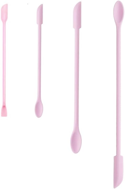 4pcs Mini Spatulas Makeup Scraper, Silicone Small Spatula for Cosmetics, Reusable Long Thin Jar Scooper for Getting Last Drop Lotion Out, Bottle Cream Stirrer for Kitchen Food Beauty, Pink
