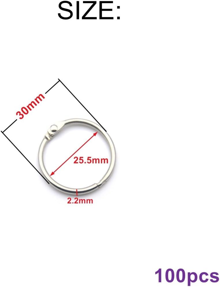 Loose Leaf Binder Rings Inner Dia: 1 inch(25.5mm) 100pcs Metal Silver Book Binder Rings Paper Rings Clips Key Rings Index Cards Rings Great for Home School Office