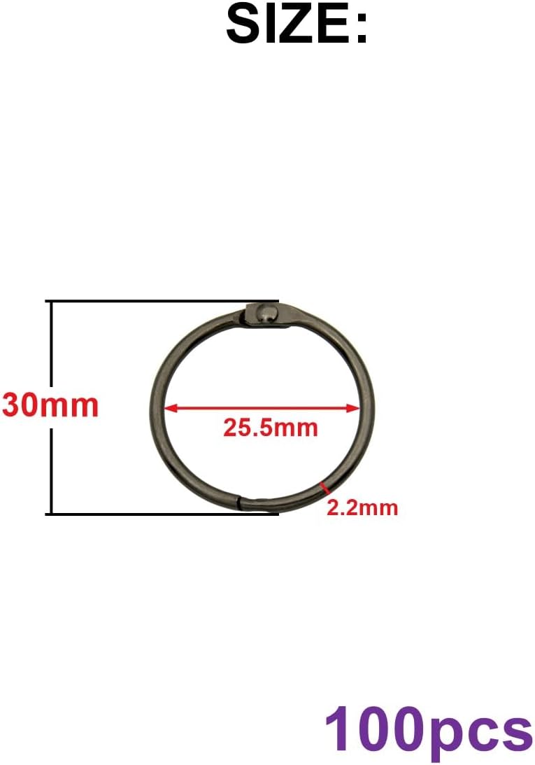 Loose Leaf Binder Rings Inner Dia: 1 inch(25.5mm) 100pcs Metal Gun Black Book Binder Rings Paper Rings Clips Key Rings Index Cards Rings Great for Home School Office