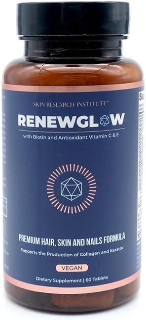 Skin Research Institute Renewglow Biotin Supplement - Vegan Friendly - Healthy Skin, Nail, and Hair 3 Pack