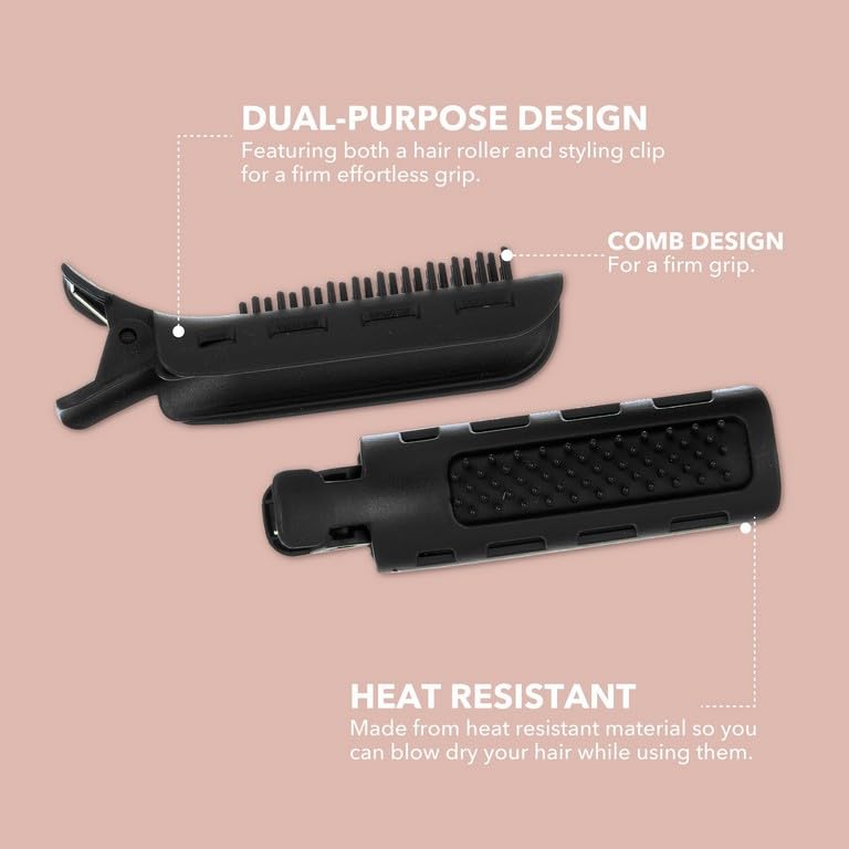 6pc Styling Curling Clips - Easy-to-Use Dual-Purpose Hair Clips for Curling and Volumizing |Heat Resistant Hair Clip Set, Premium Quality Hair Accessories for Women (BLACK)