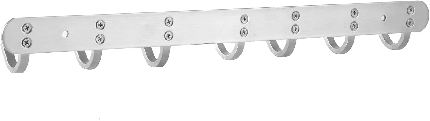 Coat Hook Hanger Wall Mounted 17-Inch Towel Hook Rack with 7 Hooks, Easy Installation Rail for Bedroom, Bathroom, Foyer, Hallway, Office, Rust and Water Proof (Stainless Steel Brushed Nickel)