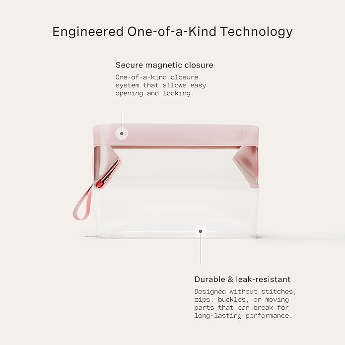 Cadence Parcel - Clear Kit with Magnetic Closure - Durable and Leak-Resistant Travel Toiletry Kit - Modular Design - Hygiene Bag for Travel Essentials - 2 Qt - Rose