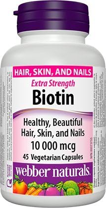 Webber Naturals Biotin 10 000 mcg · Extra Strength, 45 Vegetarian Capsules