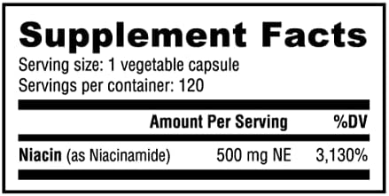 NutraBio Niacinamide Supplement for Normalized Blood B3, 500mg 500mg - 120 Vegetable