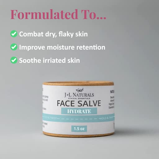 J&L Naturals Hydrating Face Salve Dry Skin Face Moisturizer | Organic Ingredients, 100% Natural, Eco-Friendly | Cruelty Free, Vegan, Paraben Free (2-Pack)