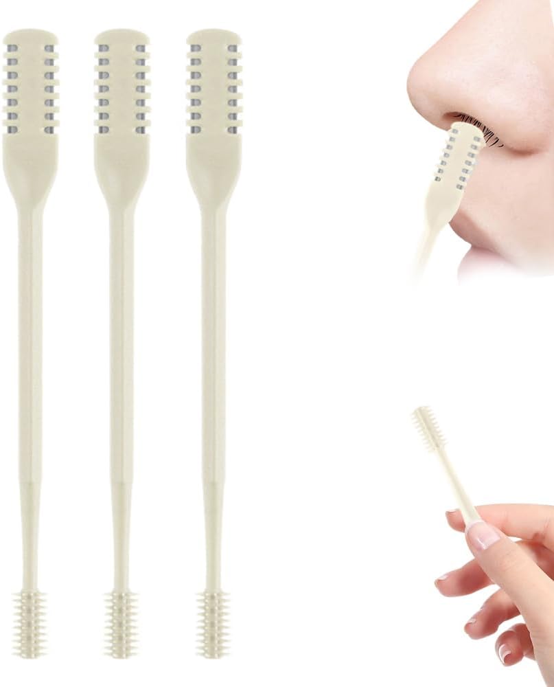 2025 Upgraded Nasal Hair Cutter, 2-in-1 Professional Nostril Hair Remover Tool, Sharp & Safe Double Sided Knife, 360° Rotating Nose Hairs Removal Trimmer Travel Essentials (Beige, 3PCS)