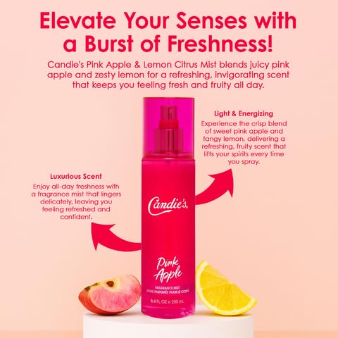 CANDIE'S Pink Apple Fragrance Mist - Sweet, Long-Lasting Perfume for Women, Luxurious All-Day Freshness, Ideal Body Cologne for Ladies, Feminine Scent, Lasts All Day, Must-Have Fragrance, 8.4 fl oz