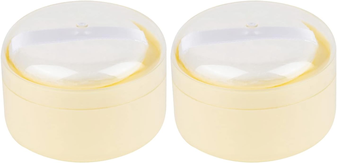 AUEAR, 2 Pcs After-Bath Empty Body Powder Container Puff Box with Powder Puff Sifter for Home and Travel (Yellow, 3.43" x 2.36")
