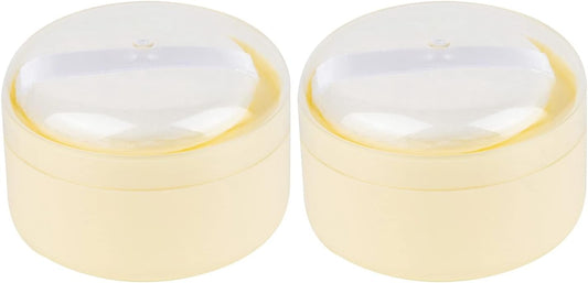 AUEAR, 2 Pcs After-Bath Empty Body Powder Container Puff Box with Powder Puff Sifter for Home and Travel (Yellow, 3.43" x 2.36")