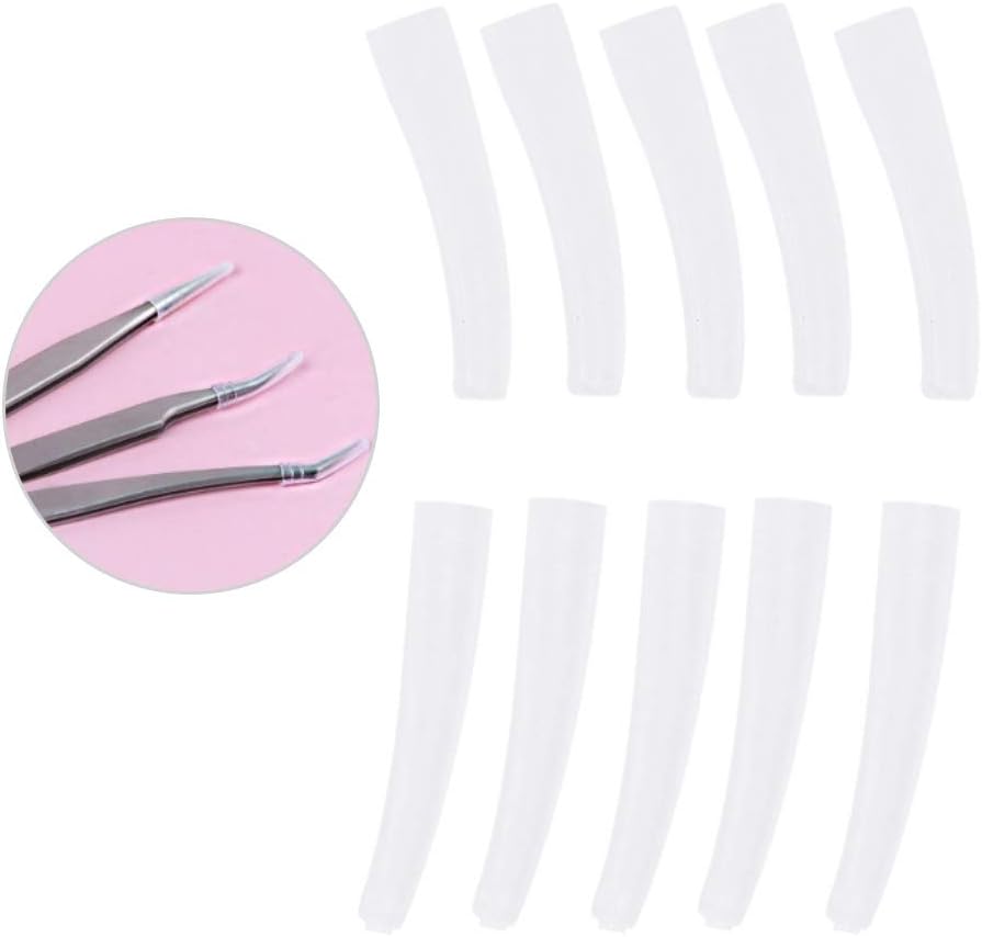 10Pcs Tweezers Cover, Grafting Eyelashes Tips Covers, Transparent Plastic Elbow Tweezers AntiDust NonSlip Eyelashes Grafting Tool