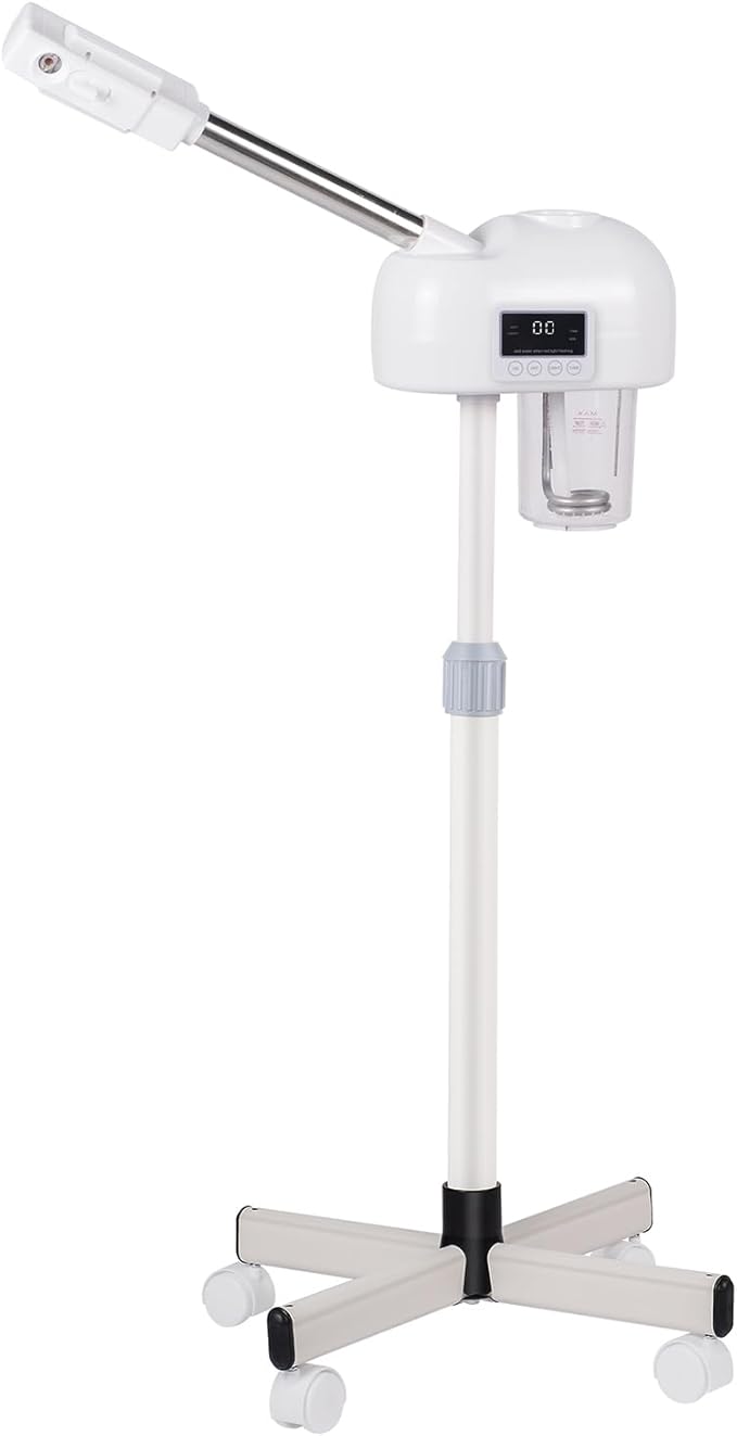 Stand Ozone Professional Facial Steamer with Digital Display, Adjustable Height & Rolling Base, Timer Function, 360° Rotatable Nozzle, Hot Mist Function, Use for Home, Salon SPA (White)