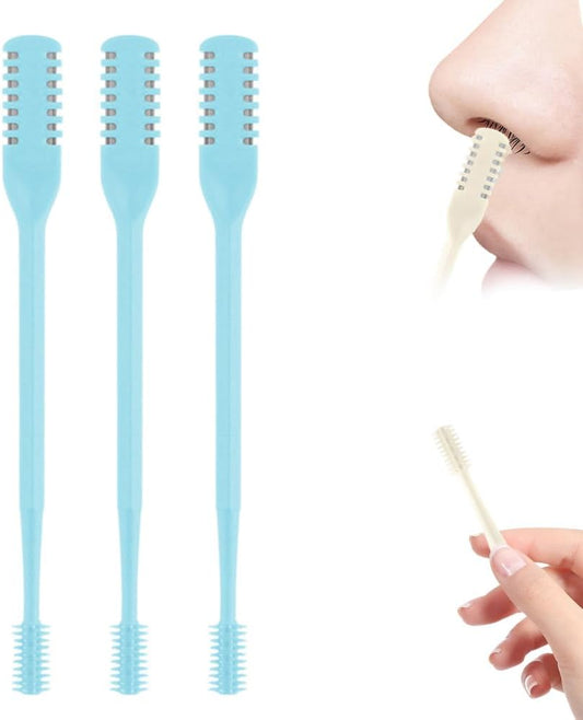 2025 Upgraded Nasal Hair Cutter, 2-in-1 Professional Nostril Hair Remover Tool, Sharp & Safe Double Sided Knife, 360° Rotating Nose Hairs Removal Trimmer Travel Essentials (Blue, 3PCS)