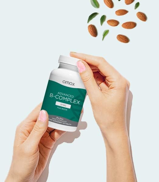 Omax3 Advanced Vitamin B Complex 50MG with Biotin | Strong & Shiny Hair, Skin Nails, Support Stress, Immunity, Energy Metabolism, 90 Capsules