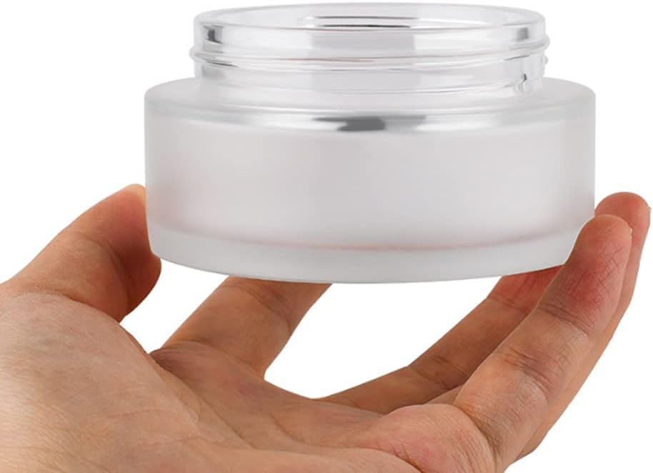 1 Pcs 100G 100ML Empty Translucent Frosted Glass Round Cream Jar Cosmetic Storage Container Toiletries Bottle with Natural Bamboo Lid Inner Liner and for Body Cream Lotion Conditioner etc