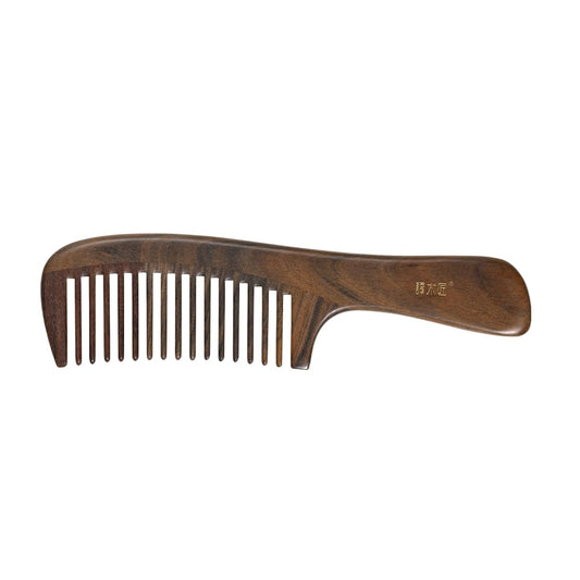 TAN MUJIANG Natural Wood Comb with Handle - CGB0202 Ergonomic Grip & Palm-Fit Arch Anti-Static Detangling Luxury Gift Set