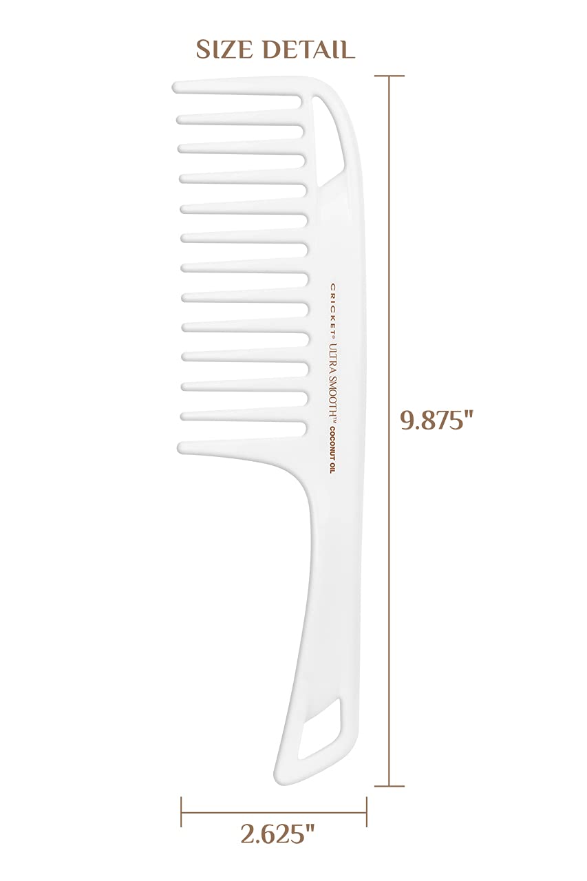 Cricket Ultra Smooth Coconut Detangler Comb – Infused with Coconut Oil & Keratin for Frizz-Free Shine, Ideal for Wet & Dry Hair, Extended Handle for Thick, Long, Curly Hair