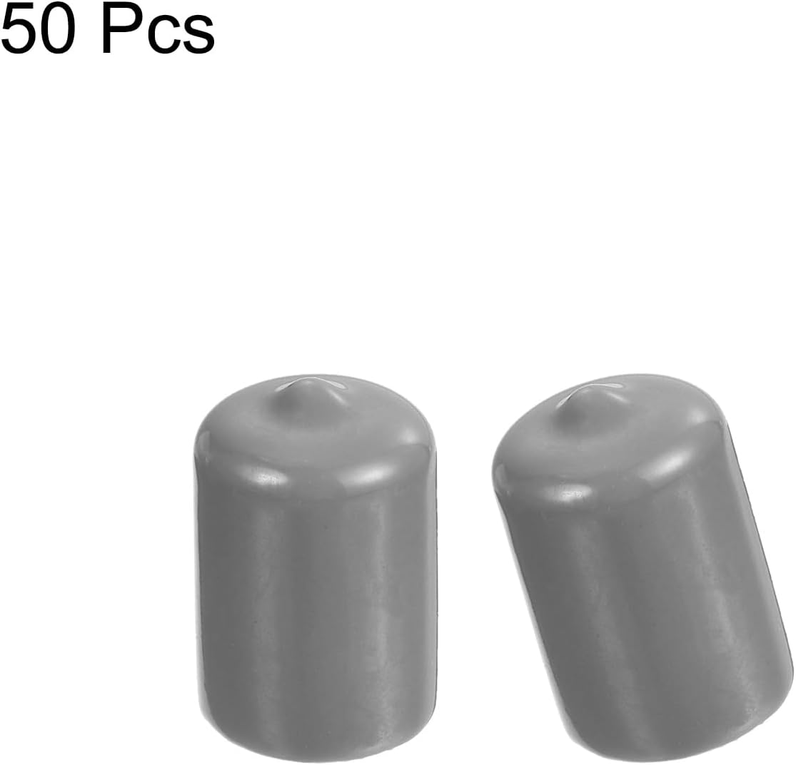uxcell 50pcs Rubber End Caps Protective Caps 18mm ID Vinyl PVC Round Tube Bolt Cap Cover Screw Thread Protectors Light Grey