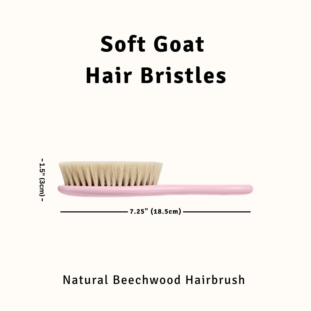 Baby Hair Brush - Ultra Soft Goat Bristles - Wooden Cradle Cap Brush for Newborns, Infants, Toddlers - Gentle Scalp Grooming and Styling for Baby Girls and Boys (Rosa)