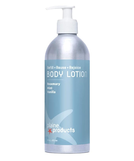 Plaine Products Eco-Friendly Body Lotion - Rosemary, Mint, Vanilla - Sensitive Skin, 16 oz (Refillable Bottle with Pump)