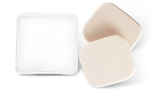 OWLFAVO 2pcs Square Makeup Sponges with 1 Travel Case, Beauty Face Primer Compact Powder Puff, Blender Sponge Replacement for Cosmetic Flawless Foundation