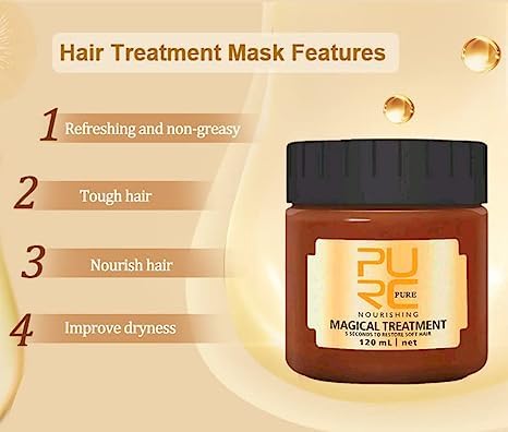 PURC Magical Keratin Treatment Mask, Advanced Molecular Roots Conditioner for Dry & Damaged Hair, 5 Seconds Restore Soft Hair (120ml)