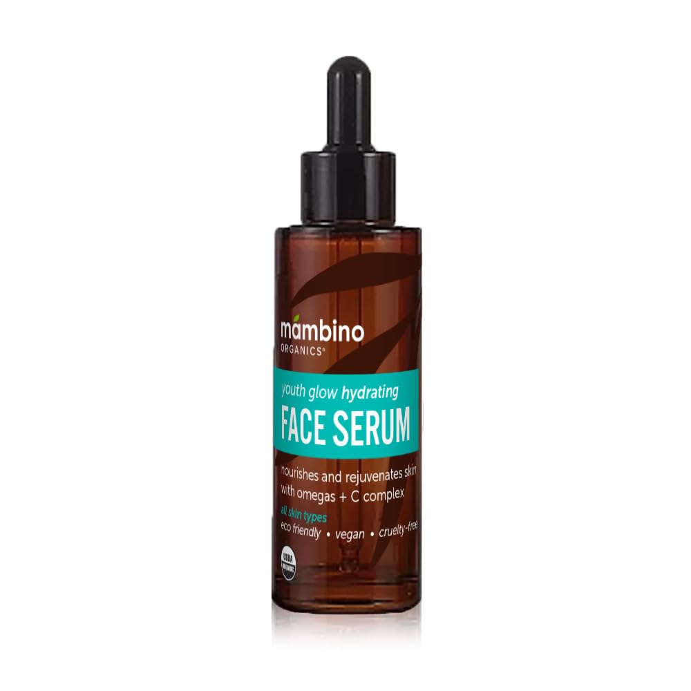 Mambino Organics Youth Glow Hydrating Serum – Organic, Face Serum with Namibian Marula – Nourishing Omegas & Vitamin C for Dryness, Dark Spots, Dullness – Cruelty-Free Skin Care, 1 fl oz