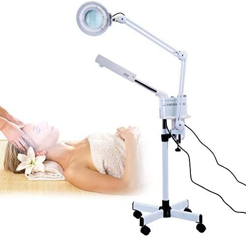GOTOTOP Facial Steamer with Magnifying Lamp 3In1 Uv Facial Steamer Cold Light Led 5X Magnifier Floor Lamp 800W for Salon Spa Beauty,White