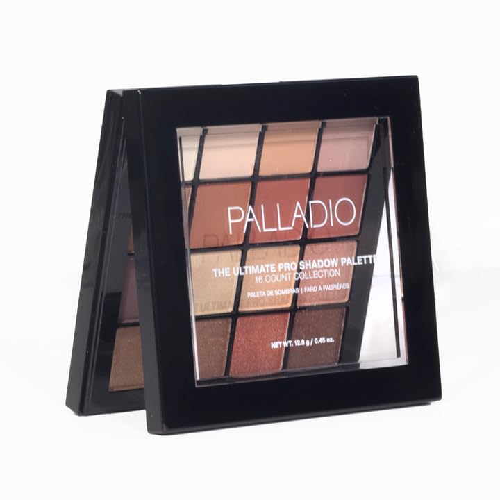 Palladio Ultimate Pro Eyeshadow Makeup Palette, 16 High-Pigmented Powder Colors, Matte, Shimmer, Satin Finishes, Natural Nudes