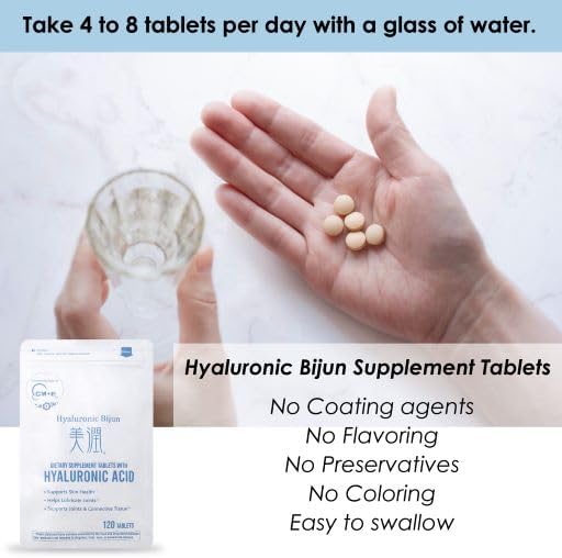 Hyaluronic Bijun Supplement Tablet with Hyaluronic Acid, Collagen, Ceramides, Support Skin Health, 60days(2 Count (Pack of 2))