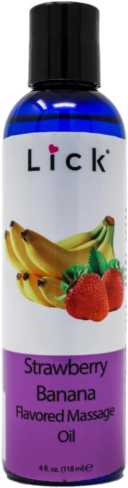 Lick Strawberries and Bananas Duo Massage Oil – Fruity, Edible, Lightweight, Body Safe, 4 oz