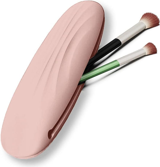 Travel Makeup Brush Holder Silicon Trendy Portable Soft Sleek Cosmetic Face Makeup Tools Organizer Container Small Case for Travel (BRUSHES NOT INCLUDED) (pink-1pcs)