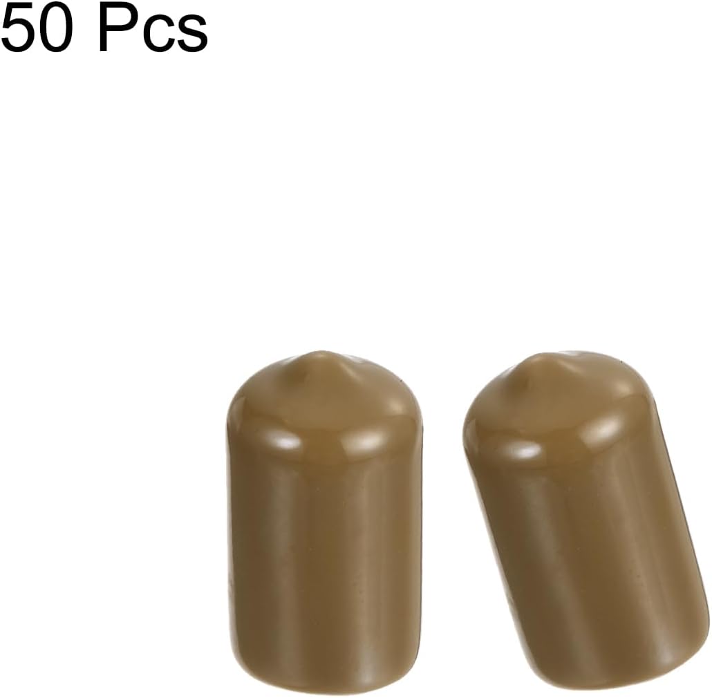 uxcell 50pcs Rubber End Caps 12mm(1/2") ID Vinyl PVC Round Tube Bolt Cap Cover Screw Thread Protectors Light Brown, 0.47 inch