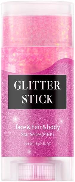 Face and Body Glitter Stick, Singer Concert Music Rave Face Body Sequins Glitter Stick for Women Face/Body/Hair/Eyes/Lip Glitter Makeup. (Pink)