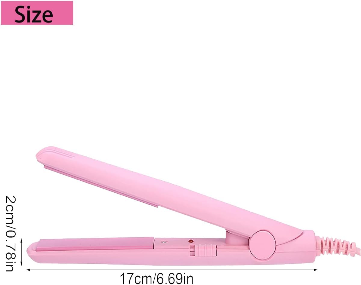Mini Hair Curler Mini Hair Straightener, Hairstyling Iron Heating Curler,Flat Iron Hair Straightener for Travel Flat Iron Dormitory or Home (Pink)