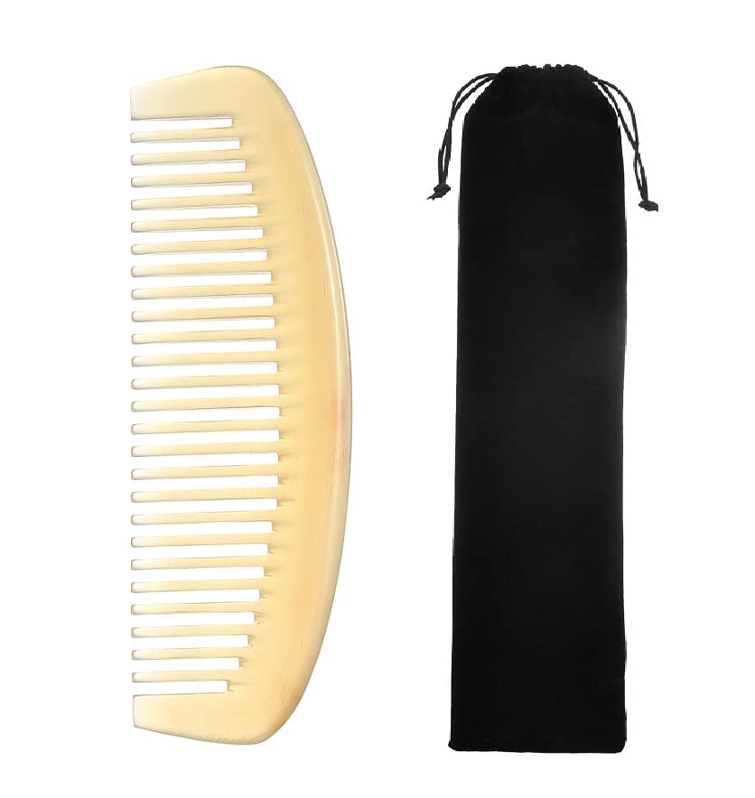 Premium Quality 100% Handmade Anti Static Natural Sheep Horn Comb - Professional Detangling Massage Comb (Wide Tooth)